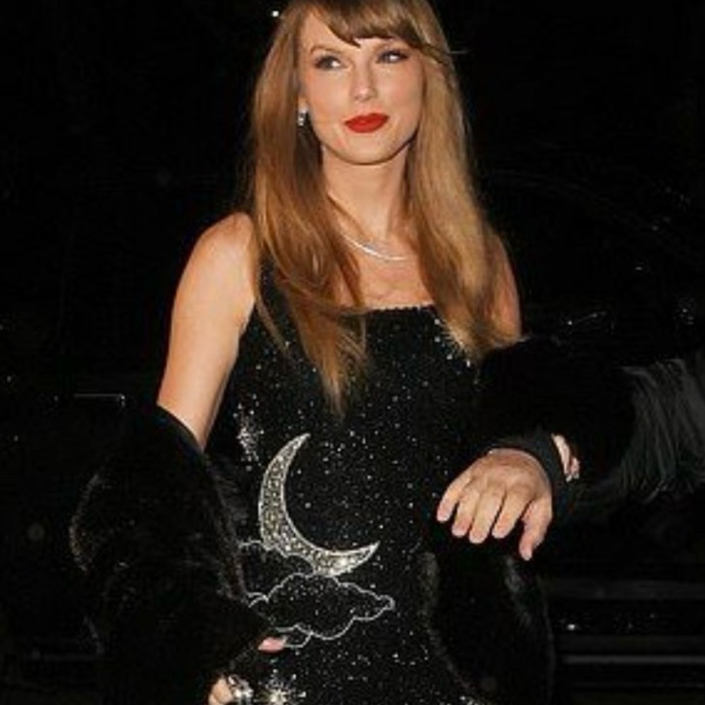 Sparkling Black Mini Dress with Moon Detail